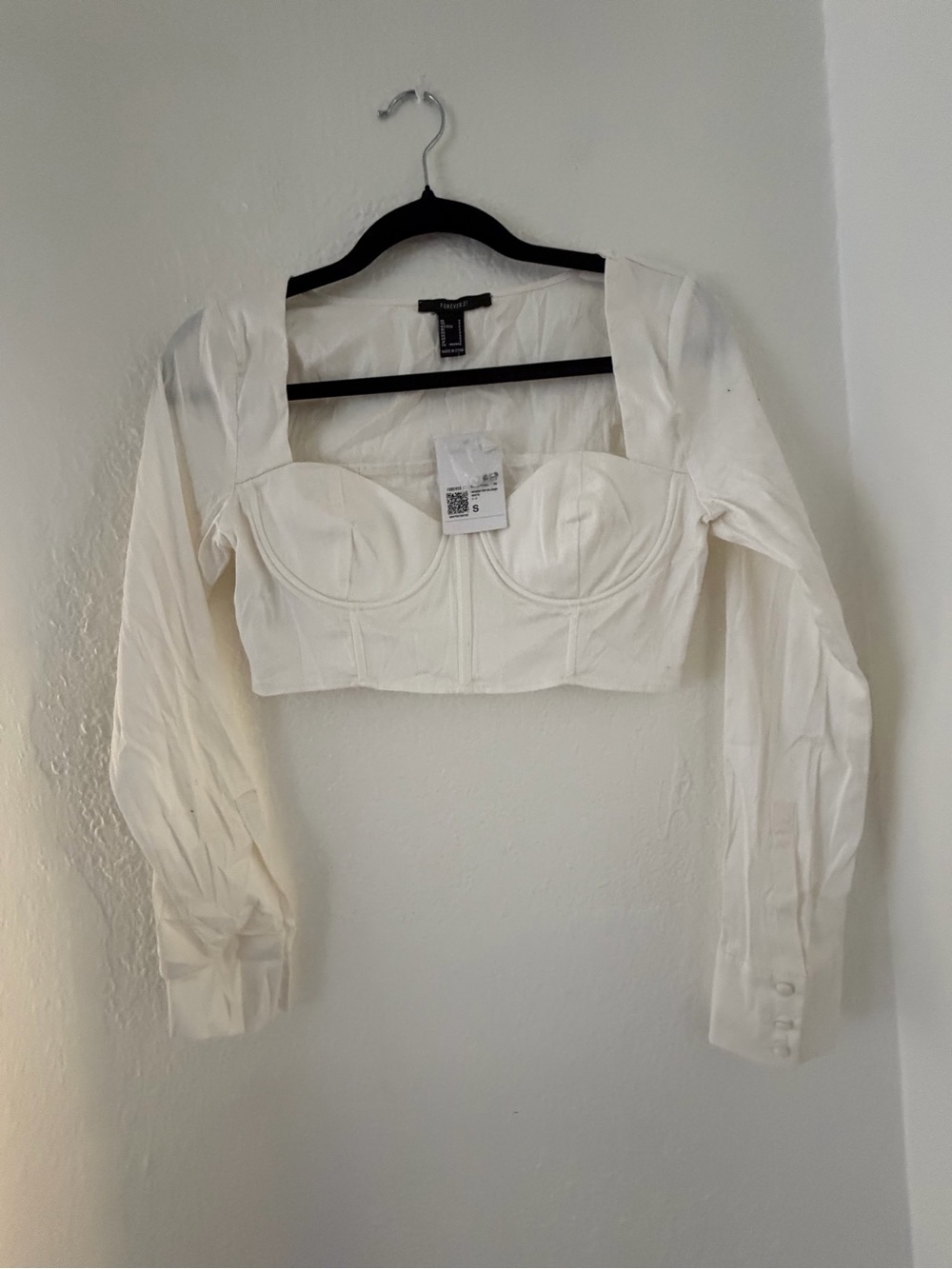 Forever 21 Ivory Long-Sleeve Cropped Bustier Top